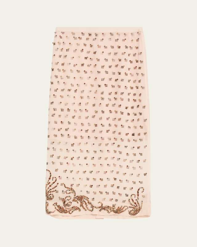 Sokna Crystal Sheer Pencil Skirt
